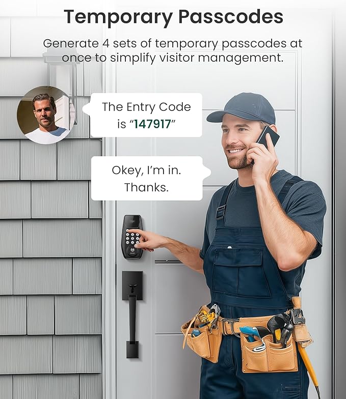 DESLOC C100 Keyless Entry Door Lock with Handle Set, Smart Deadbolt Lock for Front Door with 2 Keys, Auto Lock, 100 PIN Codes, Passage Mode, IP54 Waterproof, 12 Months Battery, Black