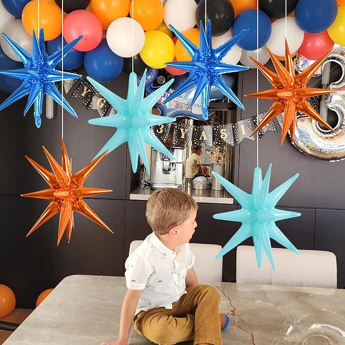 TONIFUL 8 Pcs Blue Orange Foil Balloons Large Star Balloons Explosion Star Mylar Balloons for Party Backdrop Christmas New Year Birthday Wedding Baby Shower Anniversary Photo Booth Supplies