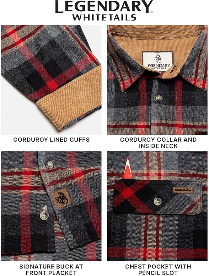 Legendary Whitetails Men's Flannel Shirt Long Sleeve Button Down 100% Cotton