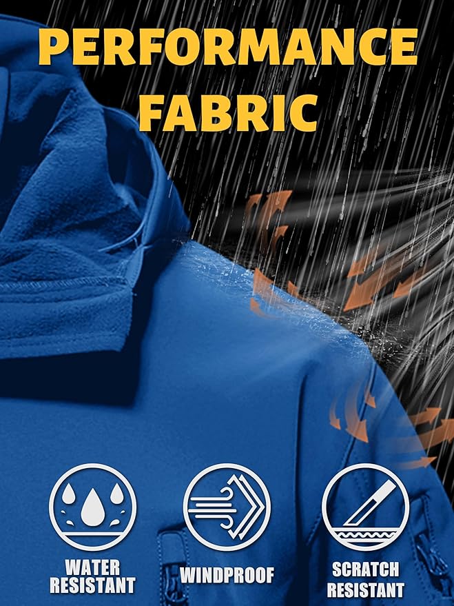TACVASEN Men's Special Ops Military Tactical Soft Shell Winter Warm Fleece Lined Jacket Rain Hood Coat Hiking Snowboard