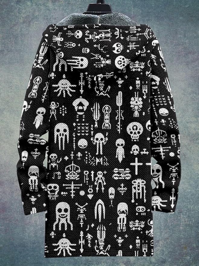 2025 Men's Ethnic Pattern Hooded Jacket Long Cardigan Hoodies Full Zip Vintage Knitted Zipper Coat with Pocket