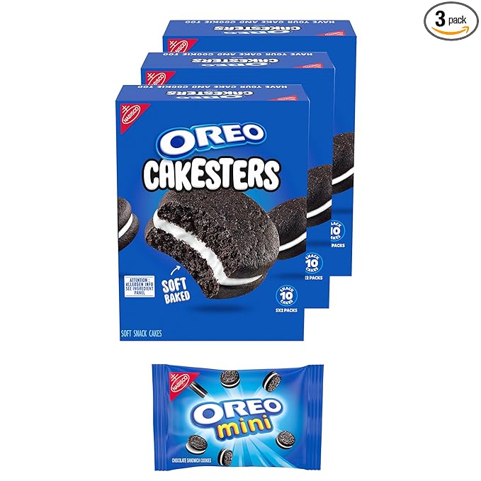 OREO Cakesters Soft Snack Cakes, 3 - 5 Count Packs (15 Total Snack Packs) + Bonus OREO Mini Cookie Snack Pack