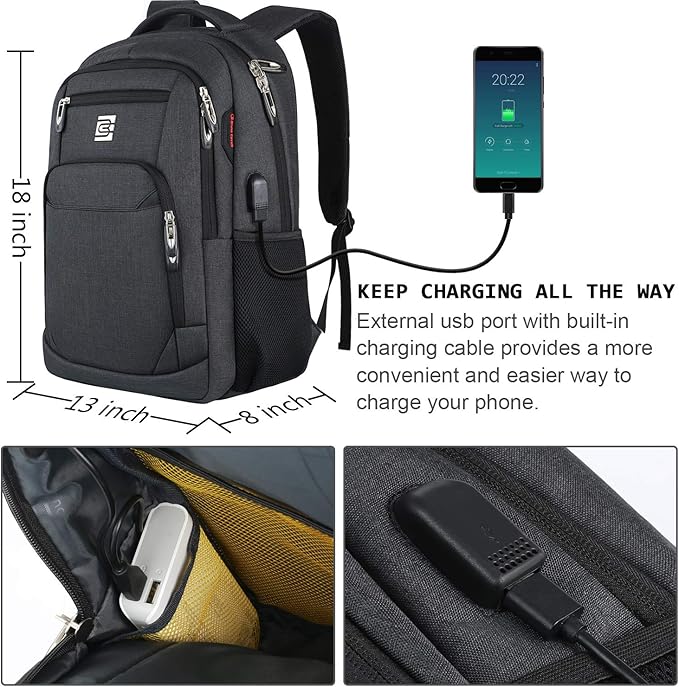 Laptop Backpack,Business Travel Anti Theft Slim Durable Laptops Backpack with USB Charging Port,Water Resistant College Computer Bag for Women & Men Fits 15.6 Inch Laptop and Notebook - Black
