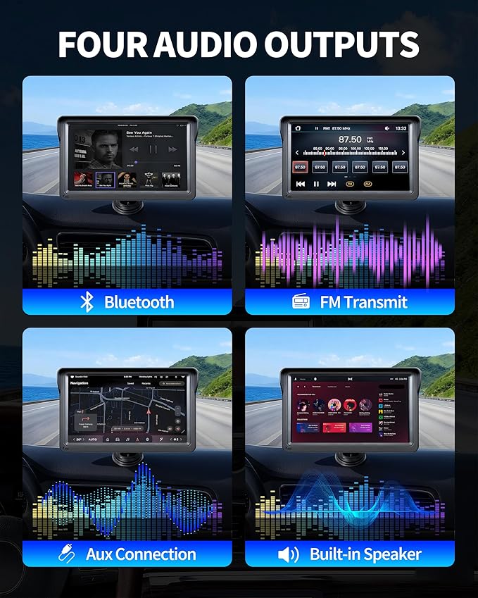 7" Wireless Carplay Screen for Car, for Apple CarPlay & Android Auto, Touch Screen Wireless Car Play Mirror Link with Backup Camera, GPS, Voice Control Carplay Car Stereo