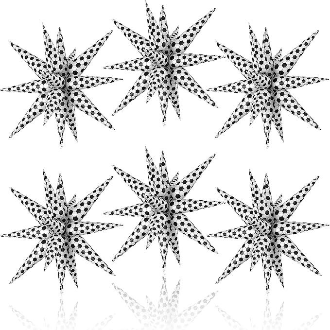 6PCS Soccer Star Balloons, 22 Inch Large Black and White Star Foil Balloons for Football Themed Birthday Wedding Sport Party Backdrops Decorations