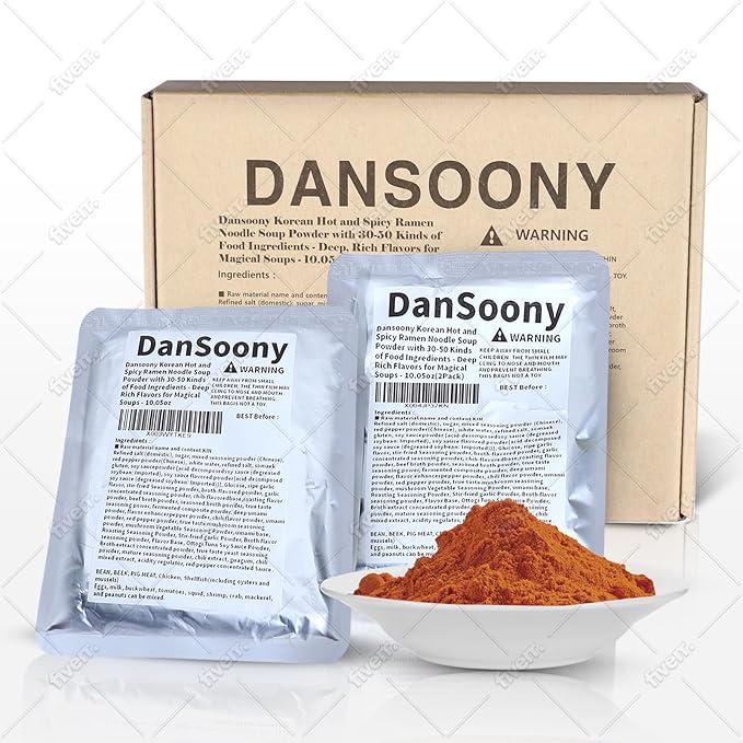 DanSoony Korean Hot and Spicy Ramen Noodle Soup Powder with 30-50 Kinds of Food Ingredients - Deep, Rich Flavors for Magical Soups (2pack)