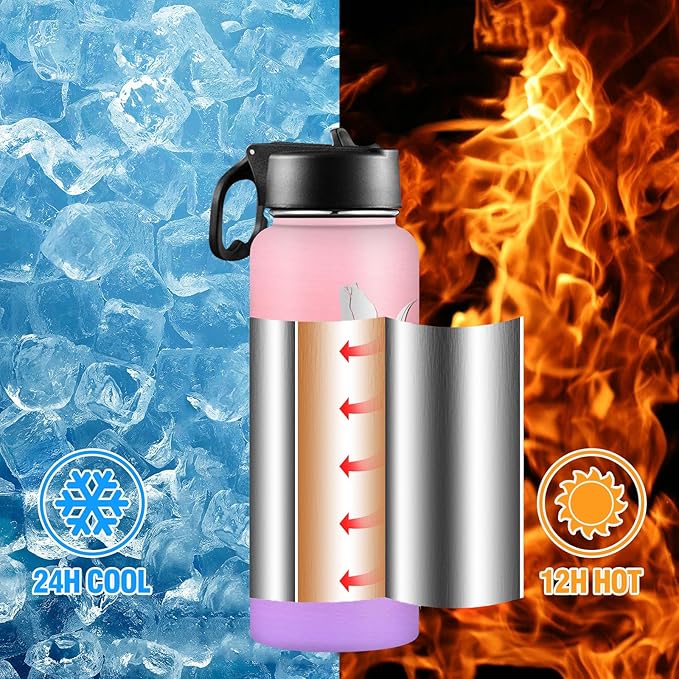 M YESCUSTOM Personalized Water Bottles with Straw Lid Custom Stainless Steel Sports Water Bottle with Name Thermos Double Wall Insulated Cup Customized Gifts for Women Men Kids School Travel Style 03