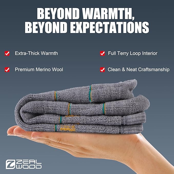 ZEAL WOOD Merino Wool Hiking Crew Socks for Men Women Comfort Full Cushion Moisture Wicking for Camping Trekking Work Outdoor