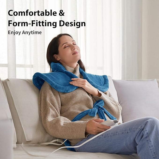 Heating Pad for Neck Shoulder and Back, Valentines Day Gifts for Her Him, Birthday Gift for Women Men Mom, Deeper Pain Relief,Large Weighted Heat Pad, FSA Eligible HSA Approved, ETL Certified, Blue