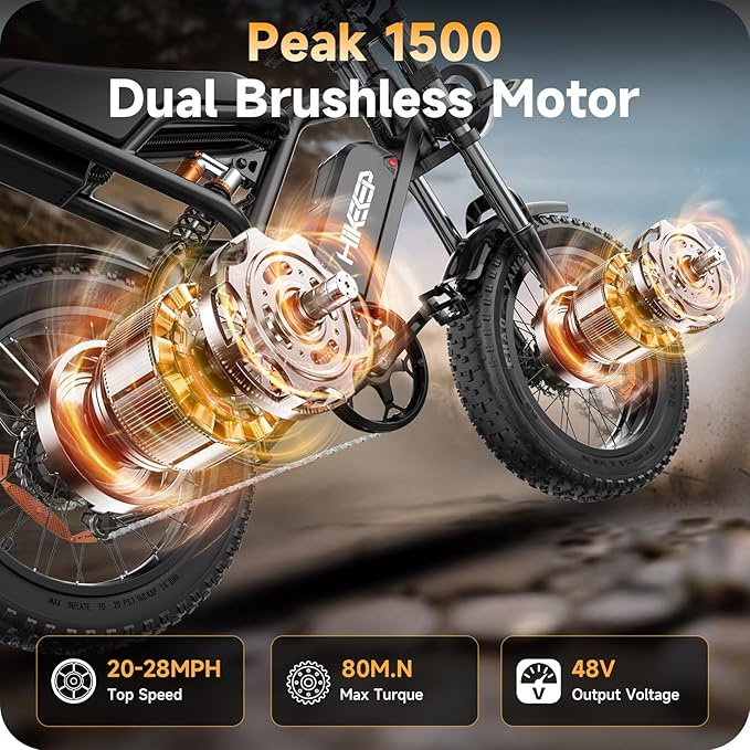 Electric Dirt Bike for Adults - Peak 1500W/3000W Electric Bikes, 28-40MPH, 48V/52V 15.6Ah/25Ah/40Ah, 70-120 Mile(PAS Mode), 16/20 Inch All-Terrain Fat Tire Electric Motorcycle