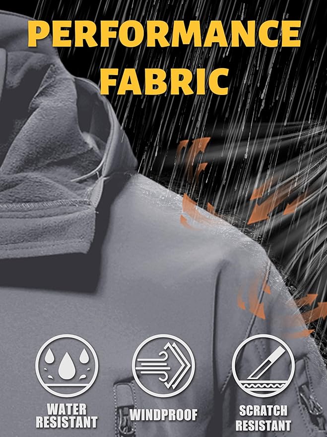 TACVASEN Men's Special Ops Military Tactical Soft Shell Winter Warm Fleece Lined Jacket Rain Hood Coat Hiking Snowboard