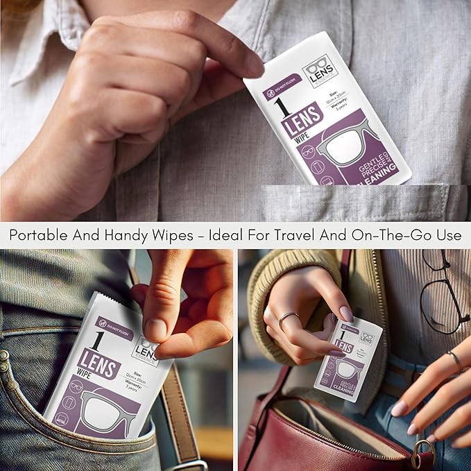 Eye Glasses Cleaner Wipes - Lens Wipes for Eyeglasses - Individually Wrapped Wipes - Multipurpose Cleaner for Cameras and Sunglasses, 50 Count (12cm x 20cm)