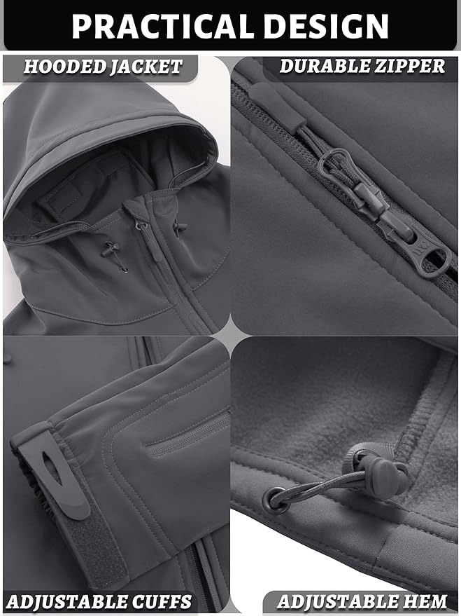 TACVASEN Men's Special Ops Military Tactical Soft Shell Winter Warm Fleece Lined Jacket Rain Hood Coat Hiking Snowboard