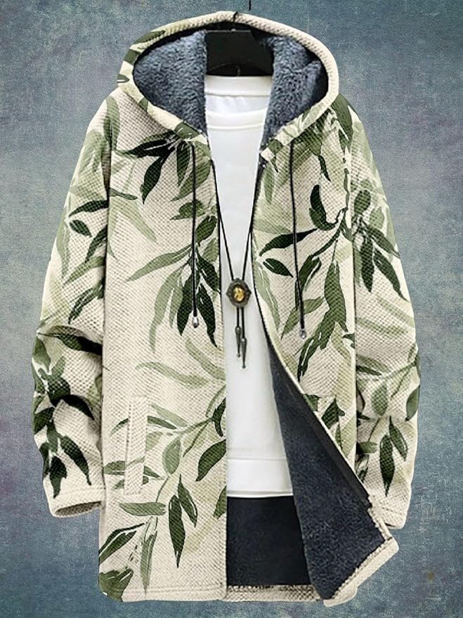 2025 Men's Ethnic Pattern Hooded Jacket Long Cardigan Hoodies Full Zip Vintage Knitted Zipper Coat with Pocket