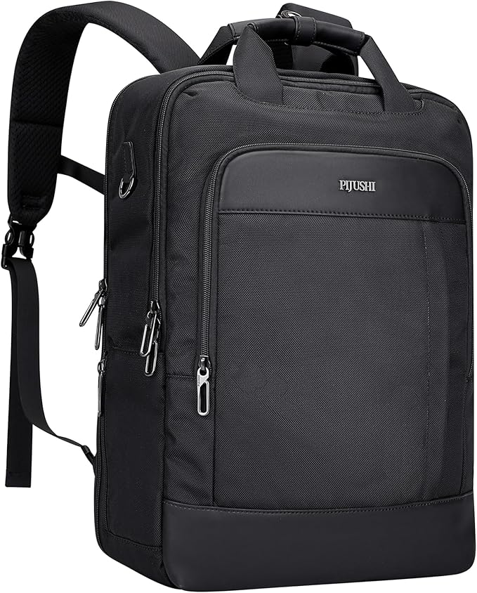 PIJUSHI Laptop Backpack for Women Men Personal Item Travel Backpack Convertible Carry on Bag Flight Approved(PE042 Black)