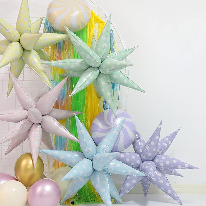 2Pcs Blue Macaron Polka Dot Explosion Pointed Star Foil Balloons/Candy Color Balloon for Christmas, Candyland Party, Baby Shower, Unicorn Birthday, Easter/Rainbow Candy Themed Party Decorations