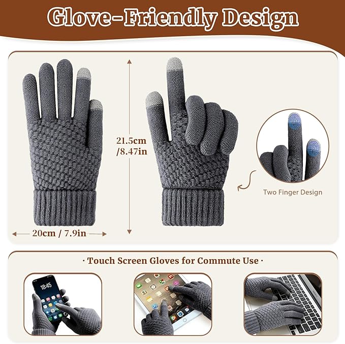 Winter Hat Scarf Gloves Set for Women, Warm Knit Beanie, Touch Screen Gloves and Soft Neck Warmer