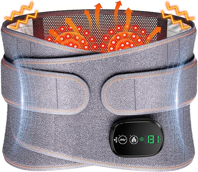 Lower Back Massager with Heat, Heating Pad for Back, Portable Waist Massage Belt with 3 Heat 3 Vibration, 5000mAh Battery, Adjustable Size, Touchscreen Control, Christmas Gifts for Mom Dad