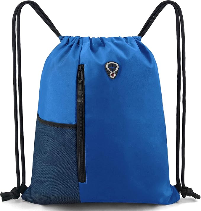 BeeGreen Royalblue Draw Strap Backpack For Men With Water Bottle Pocket &Front Zippered Pocket Large String Bags For Traveling Yoga Beach Outdoor Gym