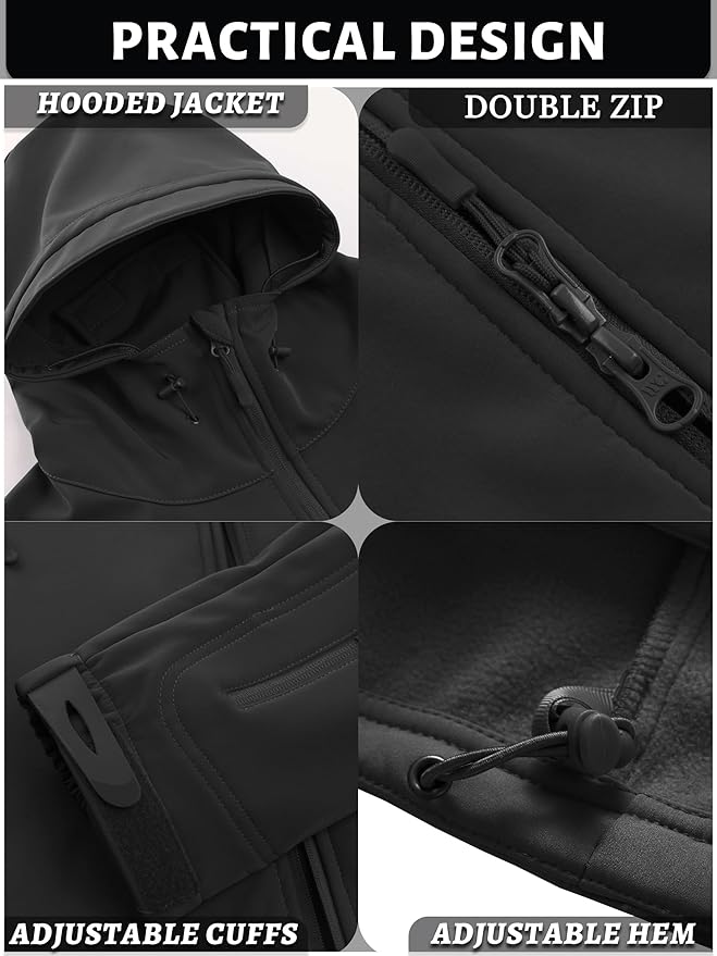 TACVASEN Men's Special Ops Military Tactical Soft Shell Winter Warm Fleece Lined Jacket Rain Hood Coat Hiking Snowboard