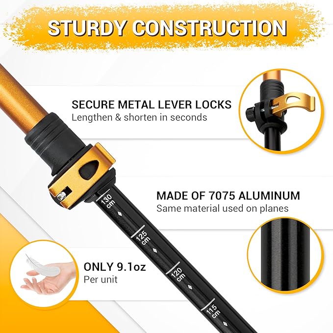 TheFitLife Trekking Poles - Lightweight 7075 Aluminum Hiking Sticks with Cork Grips, Adjustable Telescopic Design, Metal Flip Lock for Men & Women - Perfect for Hiking, Walking, Camping & Backpacking