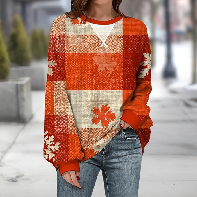 Womens Sweatshirts Fahsion Floral Print Long Sleeve Comfy Fall Tops Oversized Casual Crewneck Pullover Shirts