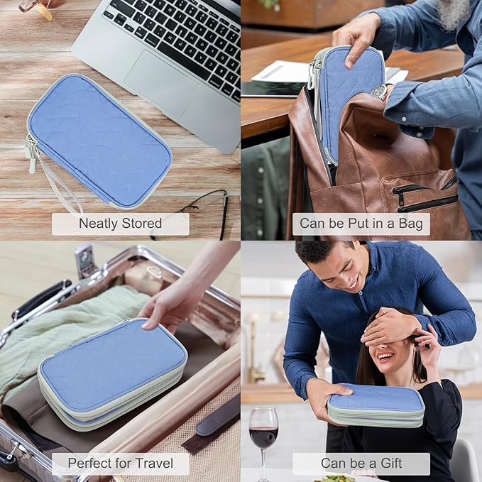 FYY Electronic Organizer, Travel Cable Organizer Bag Pouch Electronic Accessories Carry Case Portable Waterproof Double Layers All-in-One Storage Bag for Cable, Cord, Charger, Phone, Blue Pattern