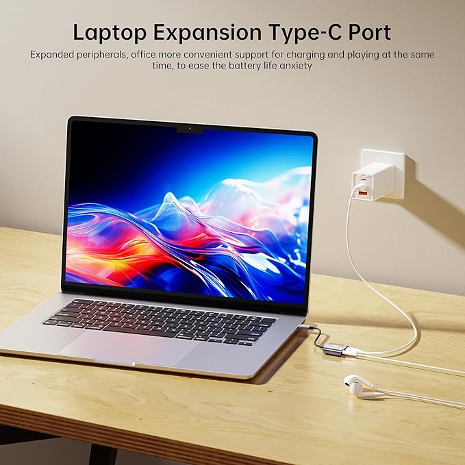 USB‑C to 3.5 mm Headphone & Charger Adapter – 60 W PD Fast Charging, Hi‑Res DAC, Call‑Ready, Compact Aluminium Splitter for Phone/Android/Tablet