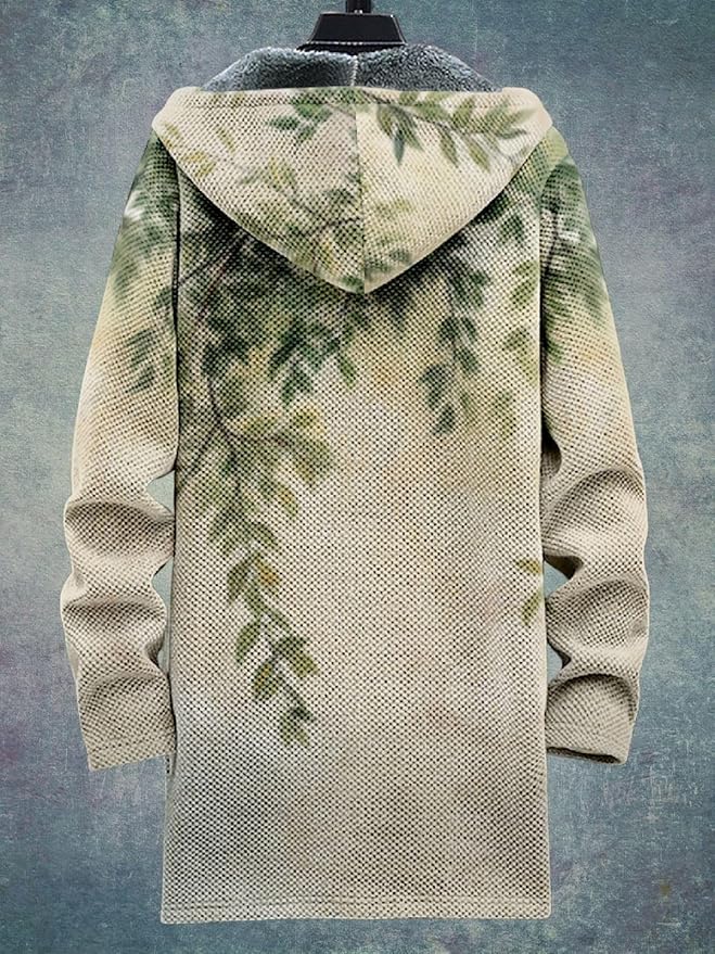 2025 Men's Ethnic Pattern Hooded Jacket Long Cardigan Hoodies Full Zip Vintage Knitted Zipper Coat with Pocket