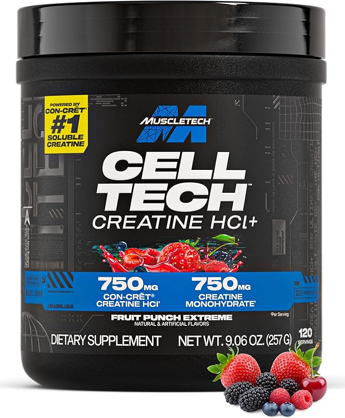 MuscleTech Cell-Tech Creactor - Creatine HCl Formula - Muscle Builder for Men & Women - Creatine HCl + Free-Acid Creatine Supplements - Fruit Punch Extreme, 120 Servings