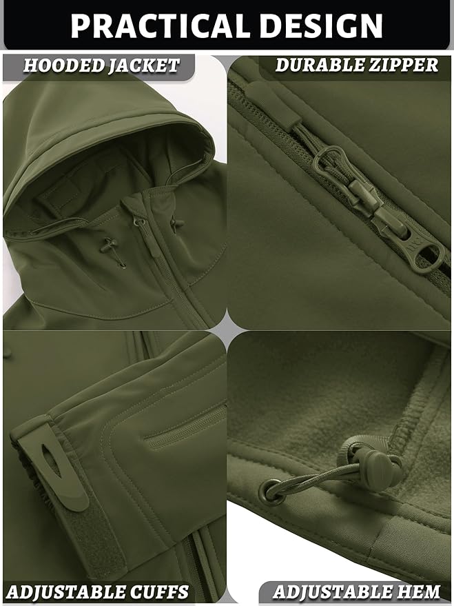 TACVASEN Men's Special Ops Military Tactical Soft Shell Winter Warm Fleece Lined Jacket Rain Hood Coat Hiking Snowboard