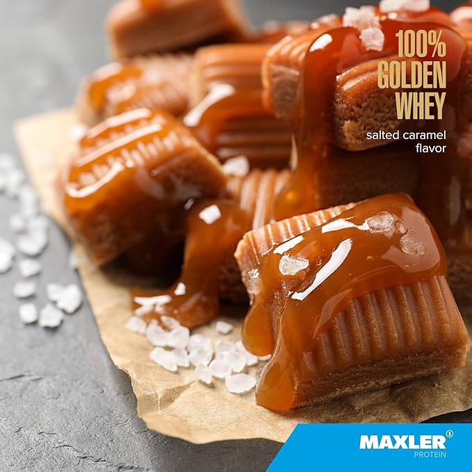 Maxler 100% Golden Whey Protein - 24g of Protein per Serving - Whey Protein Powder for Pre Post Workout - Fast-Absorbing Whey Concentrate, Isolate & Hydrolysate Blend - Salted Caramel 5 lb