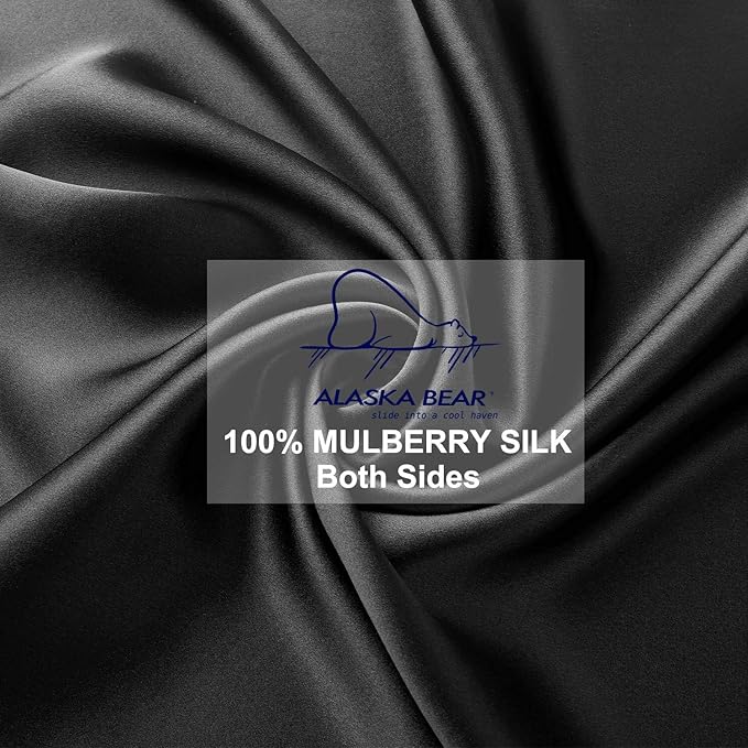 ALASKA BEAR Silk Pillowcase for Hair and Skin Beauty Sleep 100 Real Mulberry Silk Anti-Aging Pillow Slip Case Cover King Size with Zipper (1pc, Black)