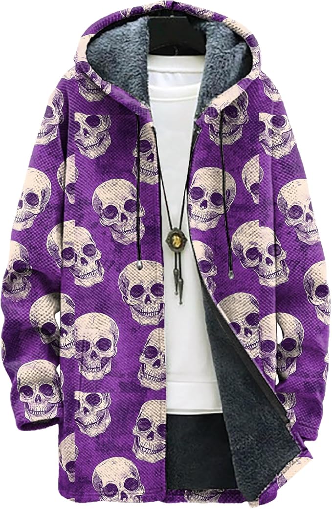 MARSVOVO Long Hooded Cardigan Men Japanese Art Style Fashion Cool Graphic Streetwear Winter Warm Lined Fleece Jacket