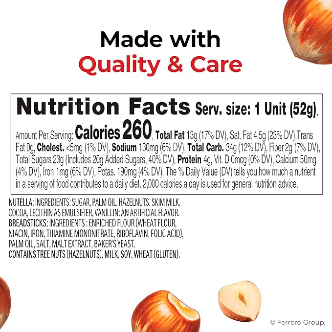 Nutella & GO! Chocolate Hazelnut Spread with Cocoa + Breadsticks, 12 Snack Packs, 1.8 oz Each