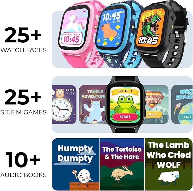 PlayZoom 4 Kids Smartwatch, Educational Tech Toy – 25+ Games, Selfie Camera, Audiobooks, Step Tracker, Water‑Resistant, Parental Controls, Long Battery, Ages 4‑12, Fuchsia Pink