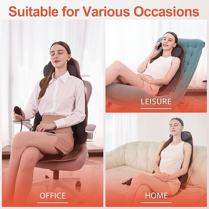 SLOTHMORE Back Massager for Chair, Heated Seat Cushion Massager with Neck Traction, Vibration Massage Pad for Full Body Massage for Office Chair, Home Use