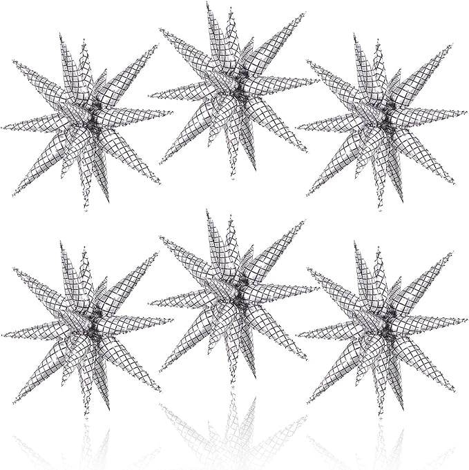 6PCS Star Balloons Iridescent Disco, 22 Inch Large Silver Star Balloon Foil Balloons Christmas Party Balloon for Birthday Christmas Disco Bachelorette Wedding Anniversary Party Backdrops Decorations