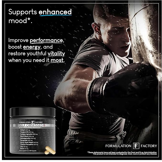 Formulation Factory Self Obsessed 10 in 1 Masculinity Maximizer Supplement, Shilajit for Men, Tongkat Ali, Ashwaganda, Fenugreek Muscle Growth, Energy, Drive, Strength, Recovery 4 Month (Pack of 2)
