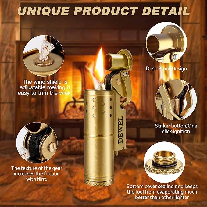 Vintage Copper & Brass Wheel Lighter - Reusable, Windproof, Cool Pressure- Unique Birthday Gift