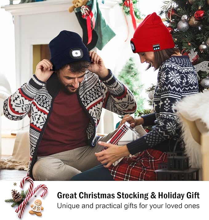CENSGO Bluetooth Beanie with The Light, Unique Tech Gifts for Men Husband Him Teen, Wireless Headphones for Fishing Jogging Working, Christmas Stocking Pink Tie Dye