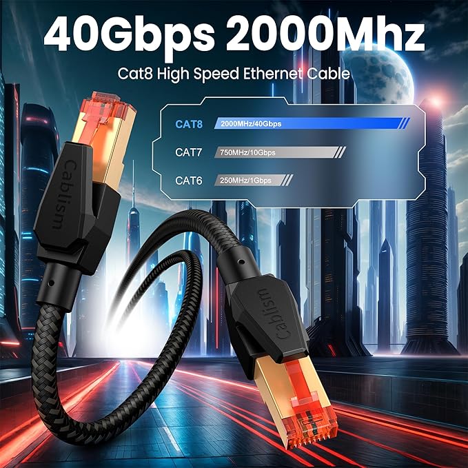 Cat 8 Ethernet Cable 3FT-12Pack Short, Heavy Duty High Speed LAN Network Cable Gold Plated RJ45 40Gbps 2000Mhz Shielded Internet Patch Cord, Compatible with Cat 7/6/5/5e (Black Round Cable 3FT-12Pack)