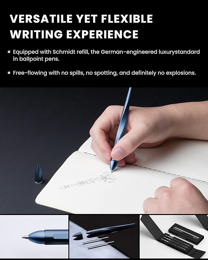 novium Hoverpen Interstellar - Futuristic Luxury Pen Made With Aerospace Alloys, Unique Aesthetic, Free Spinning Executive Pen, Gifts for Men & Women (Neptune Blue)