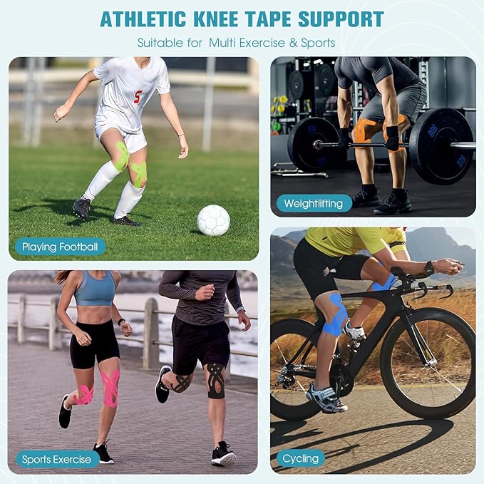 Kinesiology Tape for Knee 12 Pack, Precut Knee Tape for Muscle & Joints, Athletic Sports Tape for Knee Support, Latex Free and Water Resistant, Black