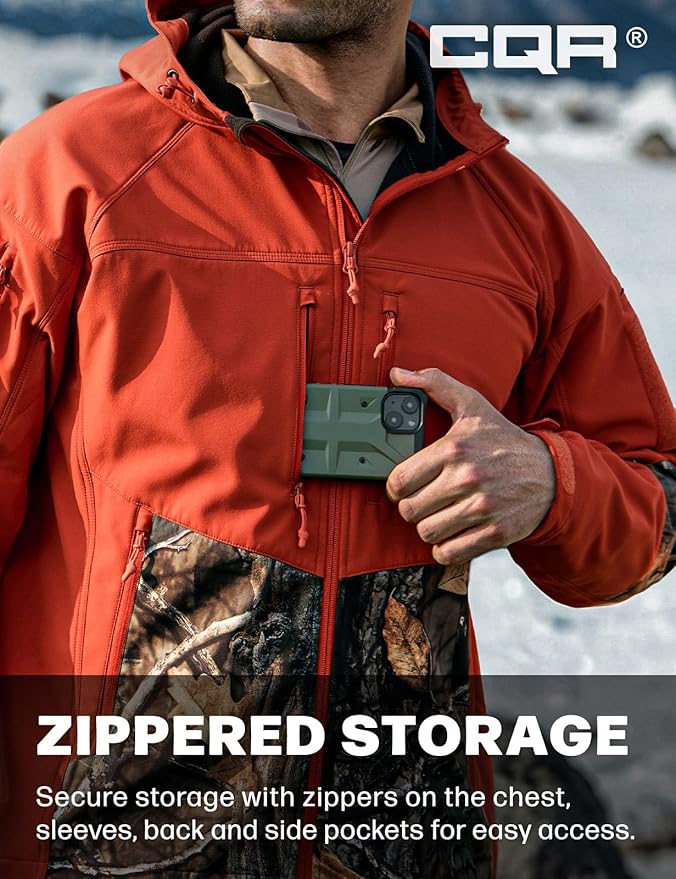 CQR Men's Tactical Softshell Jacket, Winter Warm Fleece Lined Coat, Water Resistant Outdoor Hunting Hiking Rain Windbreaker