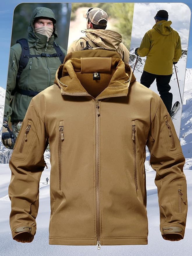 TACVASEN Men's Special Ops Military Tactical Soft Shell Winter Warm Fleece Lined Jacket Rain Hood Coat Hiking Snowboard