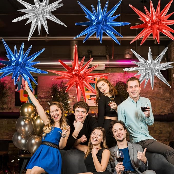 6PCS Star Balloons, 22Inch Blue Red and Silver Star Balloon Foil Balloons Party Balloon for Birthday Graduation Patriotic Independence Day Party Decorations