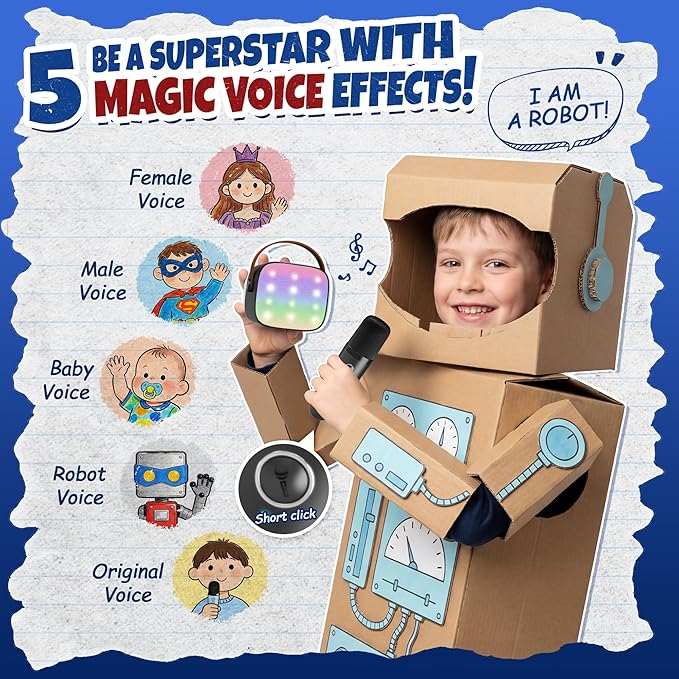 YLL Mini Karaoke Machine with 2 Wireless Microphones for Kids Adults, Portable Bluetooth Speaker, 2026 Top Birthday Gift for Boys Girls 3, 4, 5, 6, 7, 8, 9, 10, 12+ Years Old Grandkids Present (Black)