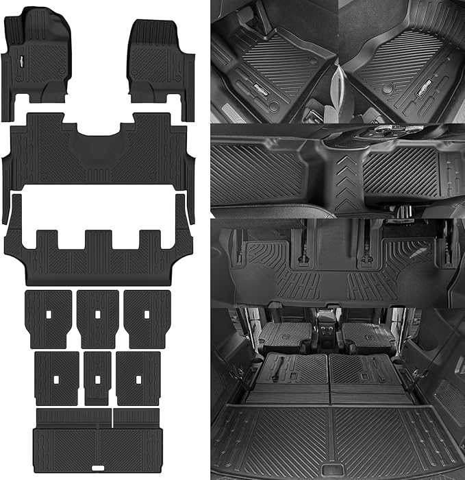 Floor Mats for 2025 Ford Expedition Max 8 Seats(2 Row Bench Seat), Trunk Mat and Backrest Mat All Weather TPE Protector for Ford Expedition Accessories