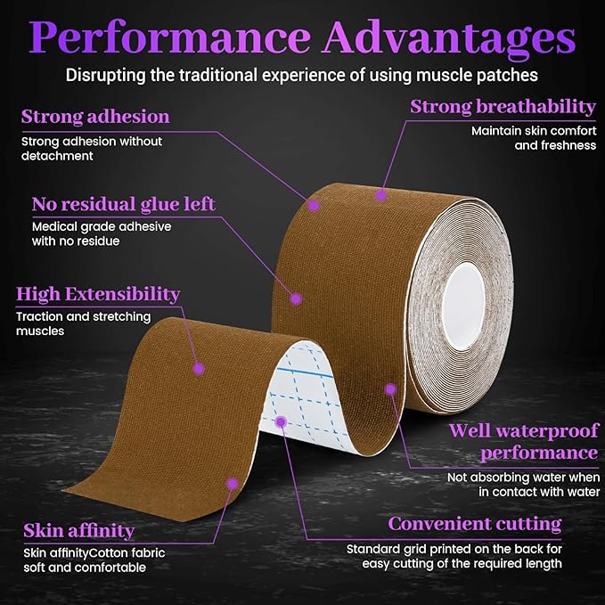 VityElk Kinesiology Tape Uncut 2In x 16.4ft - Elastic Sports Tape for Muscle & Joint Pain Relief, Waterproof Support, Athletic Recovery, Physical Therapy, Latex-Free Design (Black 4 Roll)